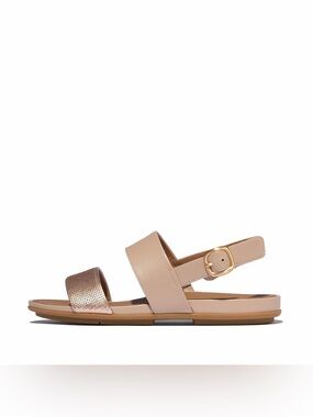 Women's Nude Leather Slingback Sandals with Gold Buckle